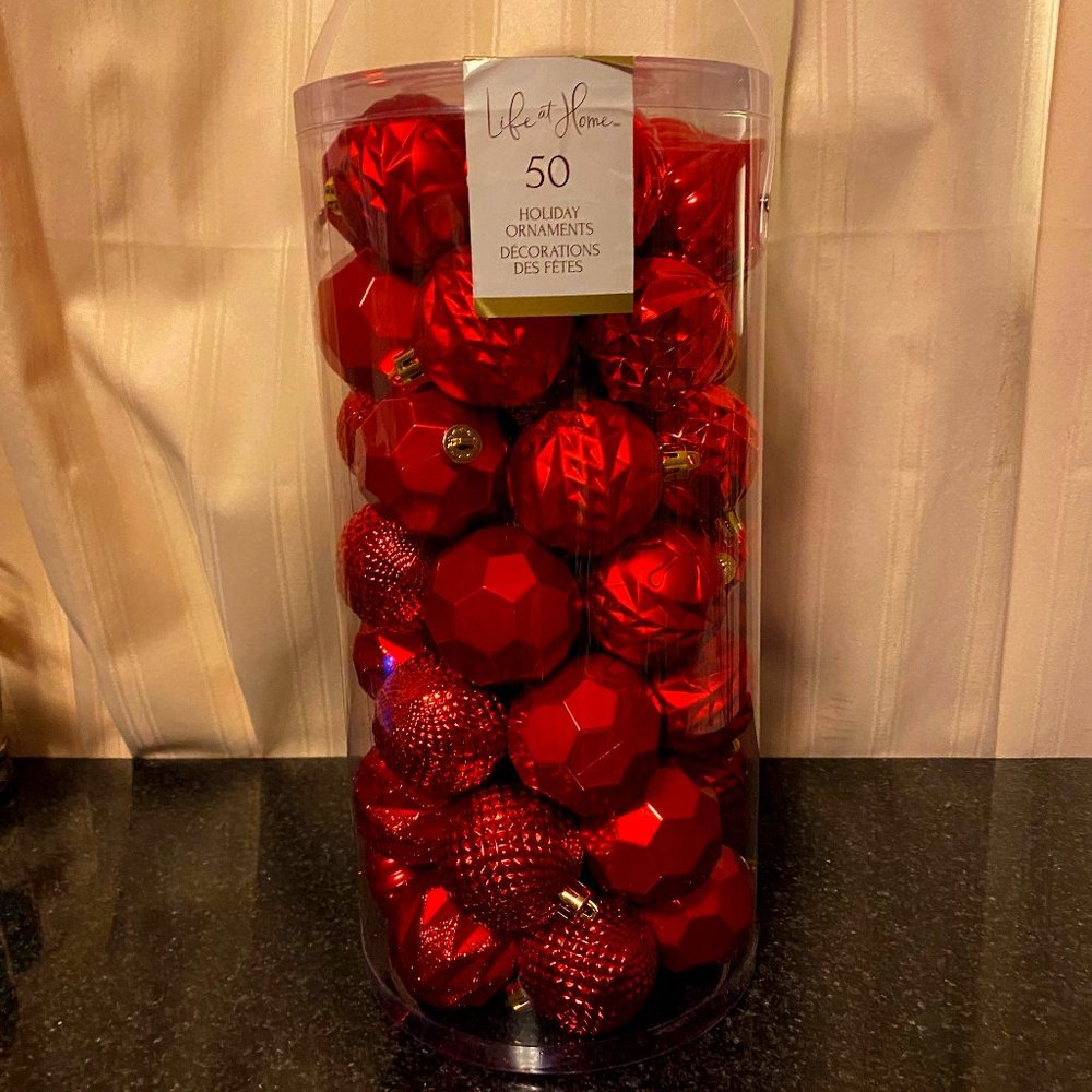 Life At Home 50 Christmas Ornaments in Red